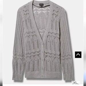 NWT Torrid Women's Grey Sweater Pointelle Cardigan V-Neck Sweater Size 3x